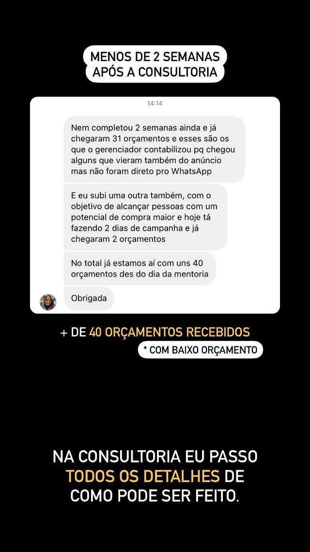 Mais de 40 orçamentos recebidos em menos de 2 semanas.
